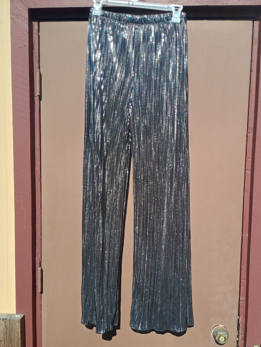 Lush Metallic Pleated Wide Leg Pants - Silver/Black